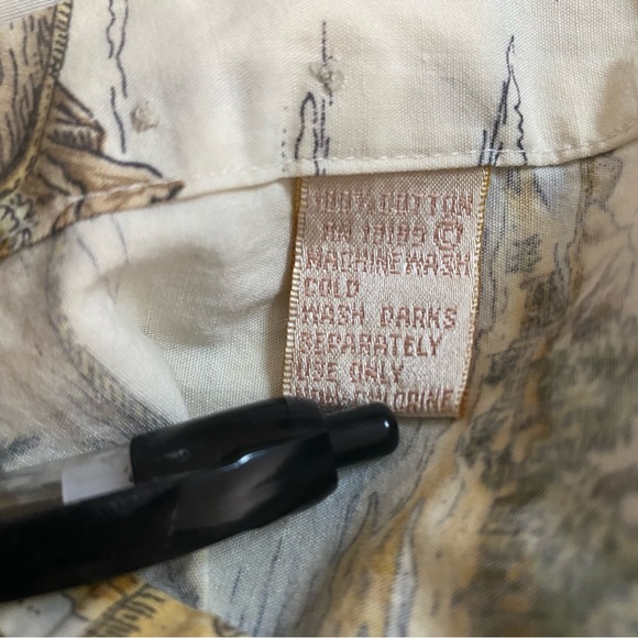 Campia Moda Shirt Mens Large Beige Green Patch Pocket Hawaiian Vacation Island - Picture 9 of 12